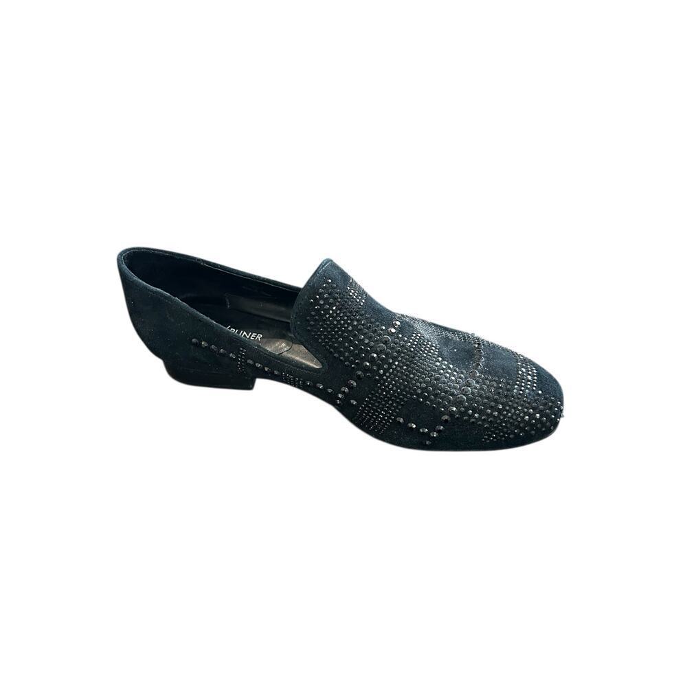 DONALD PLINER Black Suede Rhinestone Embellished Loafer Size 7 Luxury